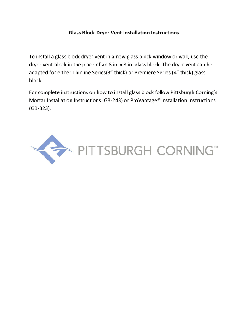 Pittsburgh Corning 100843 Installation Guide Manualzz Com
