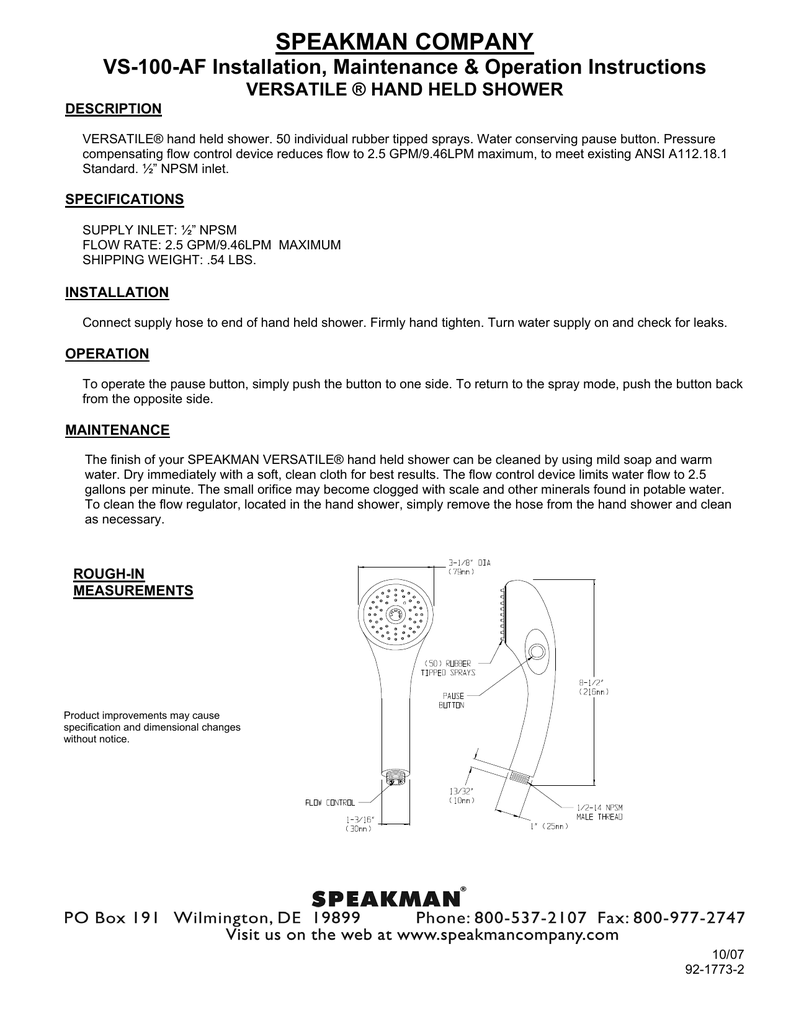 Speakman Vs 100 Pc Installation Guide Manualzz