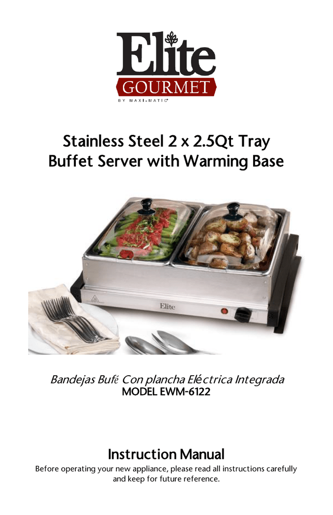 Buy the Elite Gourmet EWM-6122 Dual Tray Buffet Server Stainless