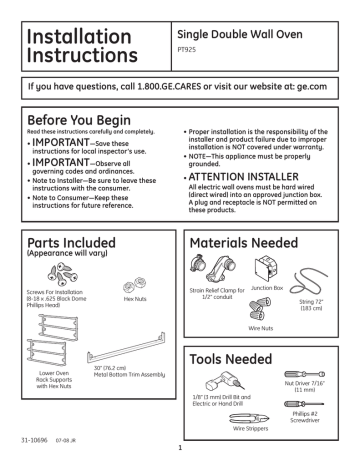 GE PT925DNBB Instructions / Assembly | Manualzz