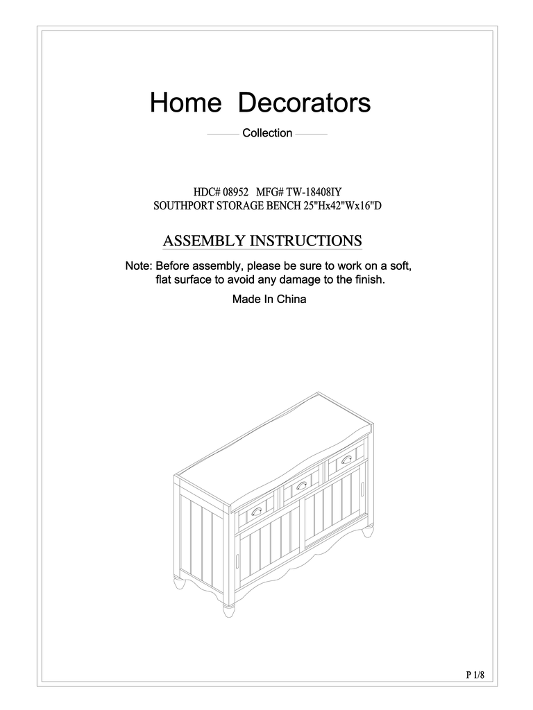 Home Decorators Collection 0895200930 Instructions Assembly
