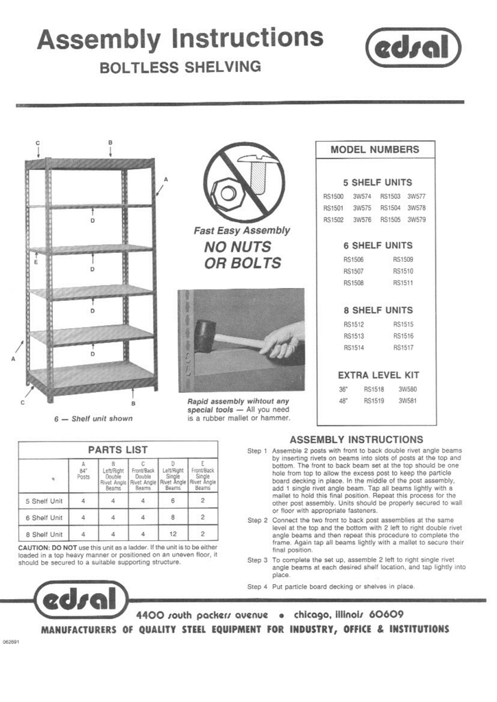 Edsal RS1509DE, RS1517DE, RS1510DE, RS1508DE, RS1515DE, RS1516DE