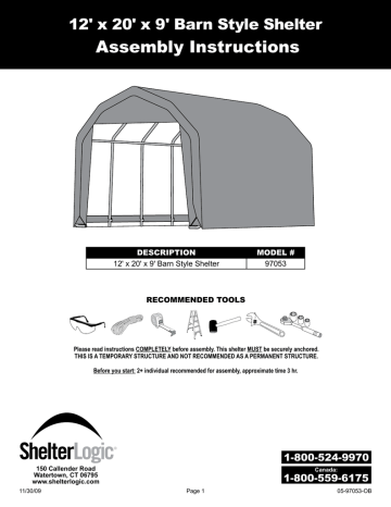 ShelterLogic 97053 Instructions / Assembly | Manualzz