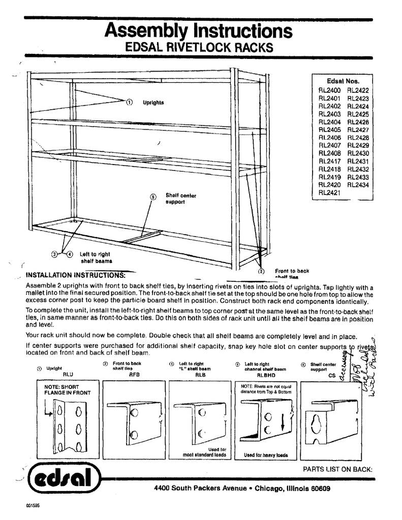 Edsal Rl2402de Instructions Assembly Manualzz