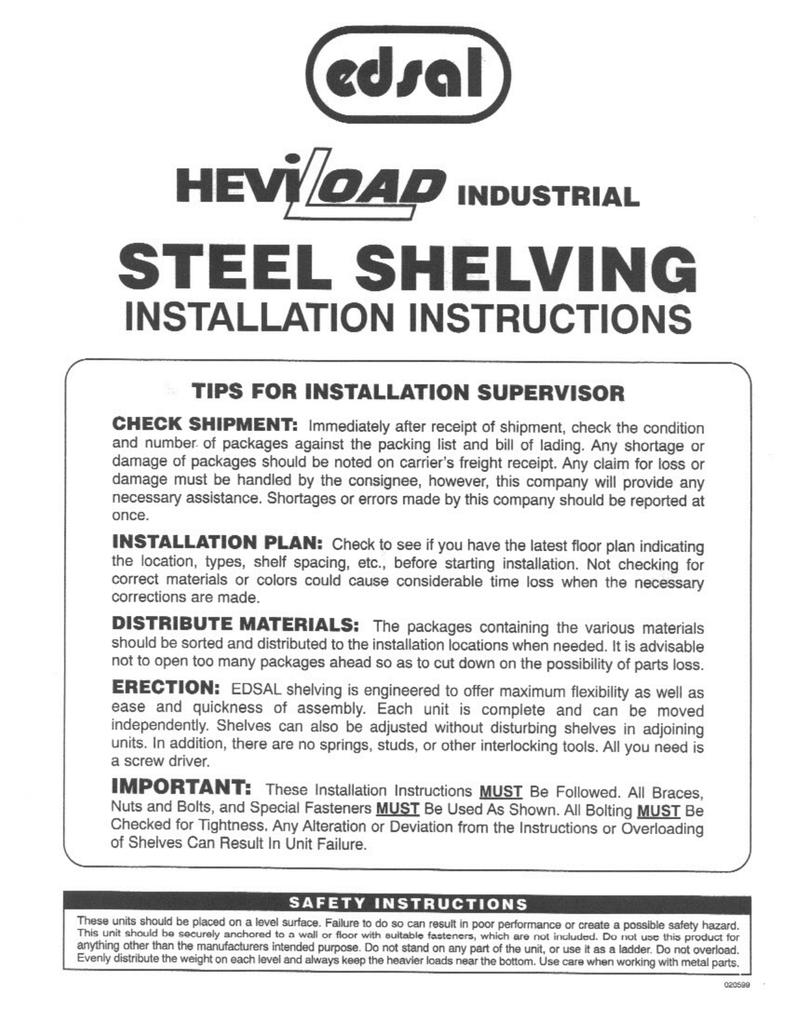 Edsal 216 24 4 Instructions Assembly Manualzz