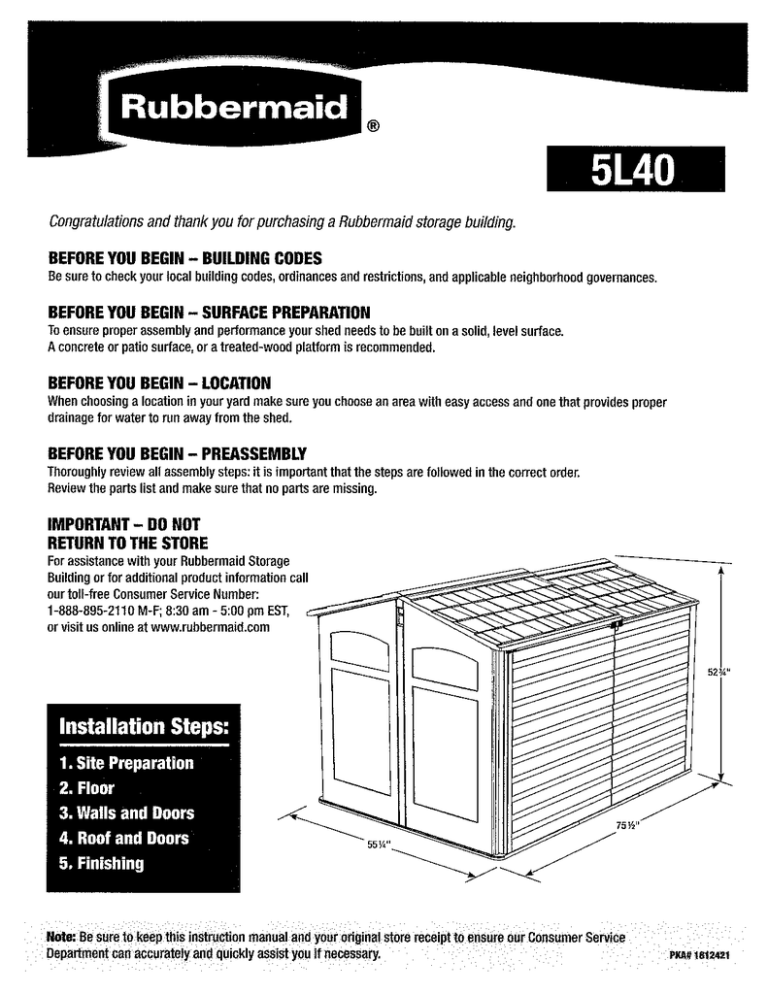 Rubbermaid 1800005 Installation guide Manualzz