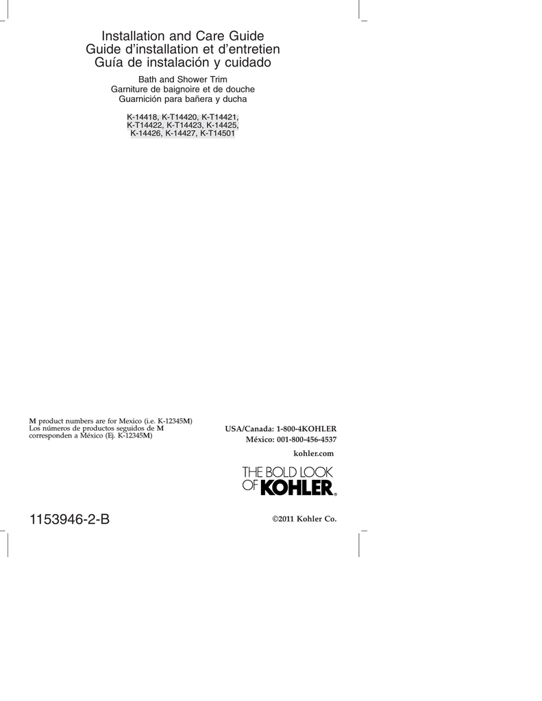 Kohler K-T14421-3-AF, K-14426-CP Installation guide | Manualzz