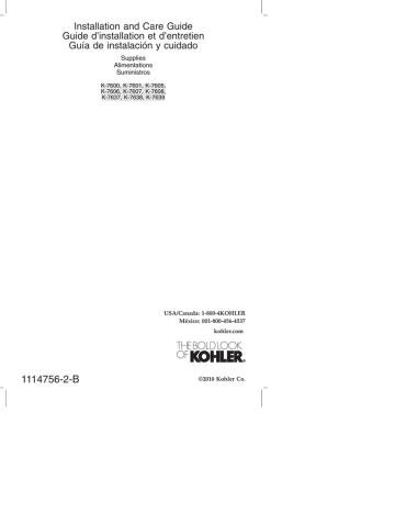 Kohler 7638 Bv 7605 P Bn 7605 P Bkb Installation Guide Manualzz