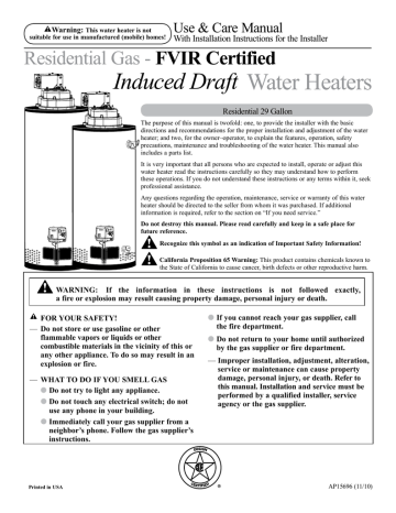 Rheem EcoSense 43V30-60 RE6 Use and Care Manual | Manualzz
