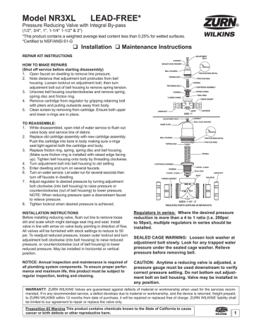 Zurn-Wilkins 1-NR3XLDUC Installation Guide | Manualzz