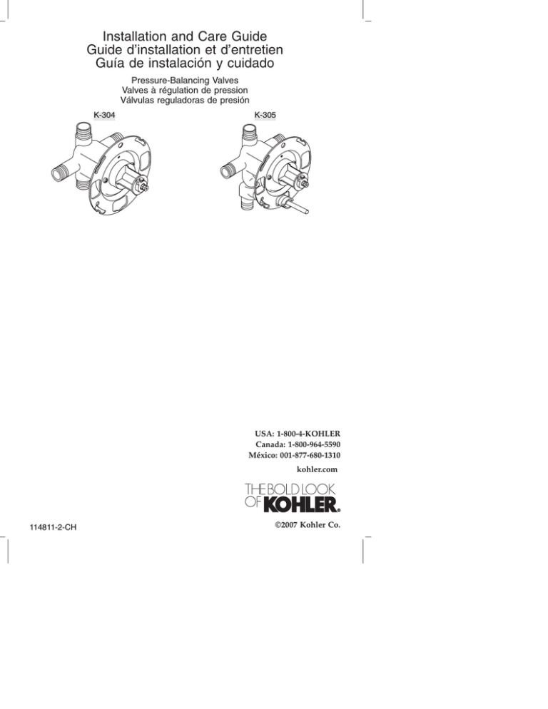 Kohler K304KSNA, K304KNA Installation guide Manualzz