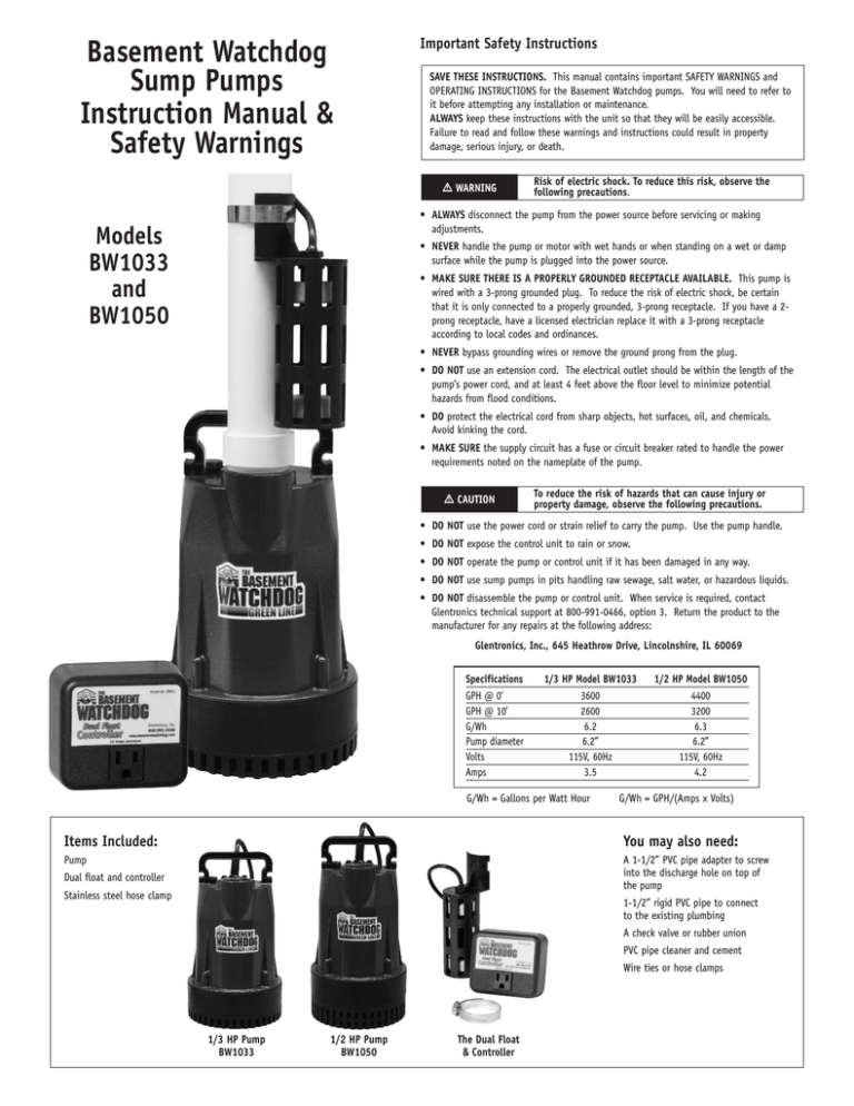 Basement Watchdog BW1033 Installation guide Manualzz