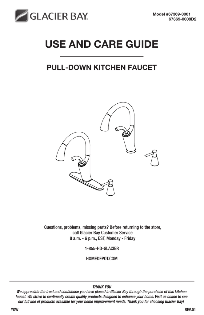 Glacier Bay Pull Down Kitchen Faucet Installation Instructions