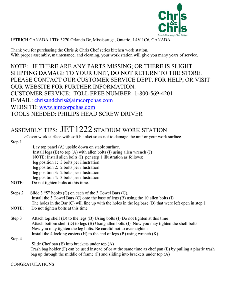 Chris Chris Jet1222 Instructions Assembly Manualzz Com