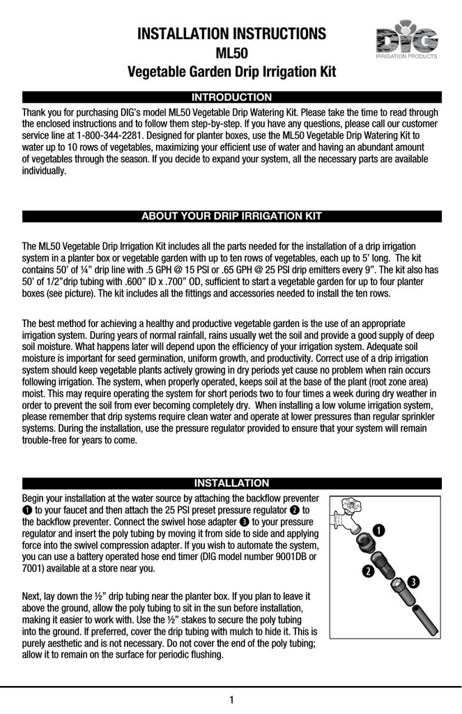 Dig Ml50 Installation Guide Manualzz Dig Ml50 Installation Guide Manualzz, Dig Vegetable Garden Drip Irrigation Kit