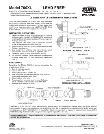 Zurn-Wilkins 34UFX34F-700XL Installation Guide | Manualzz
