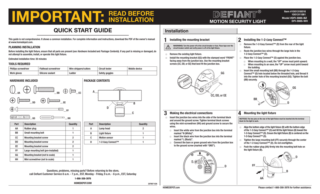 troubleshooting defiant motion security light