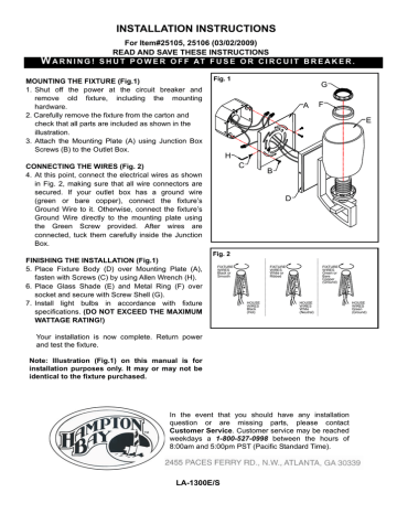 Hampton Bay 25106 Instructions / Assembly | Manualzz