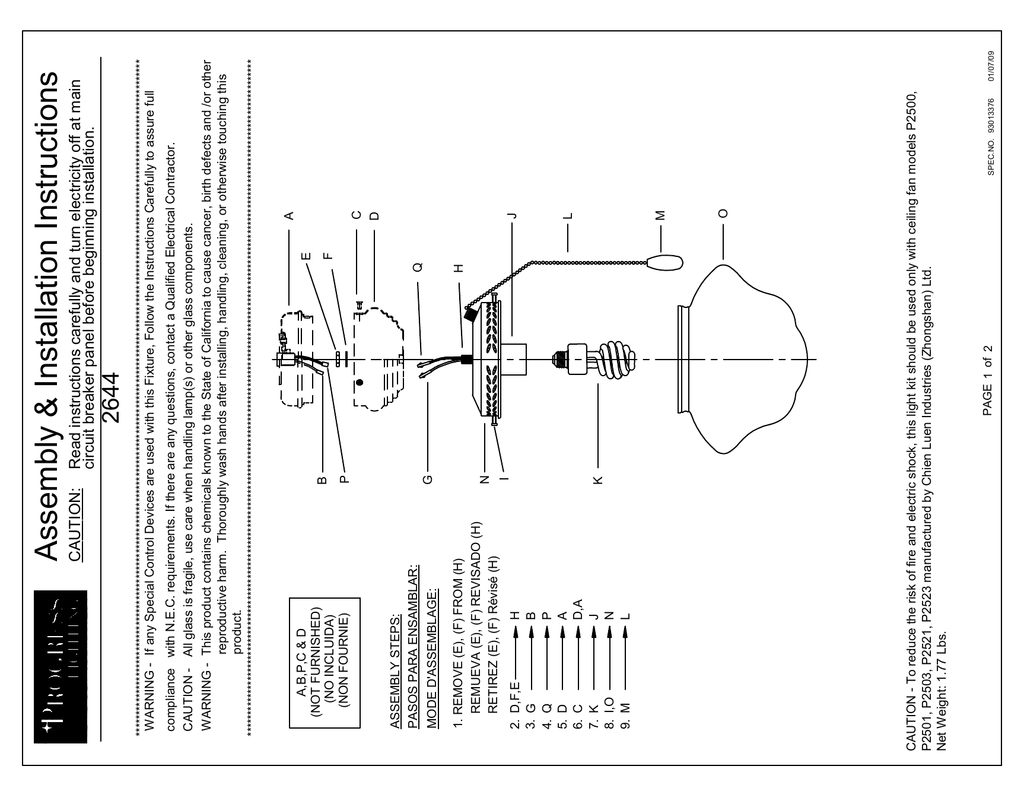 Progress Lighting P2644 30 Instructions Assembly Manualzz Com