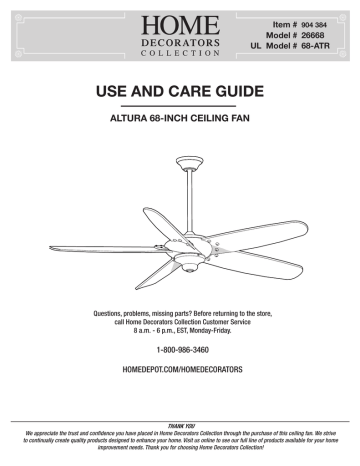 Hampton Bay ALTURA 68-INCH CEILING FAN 