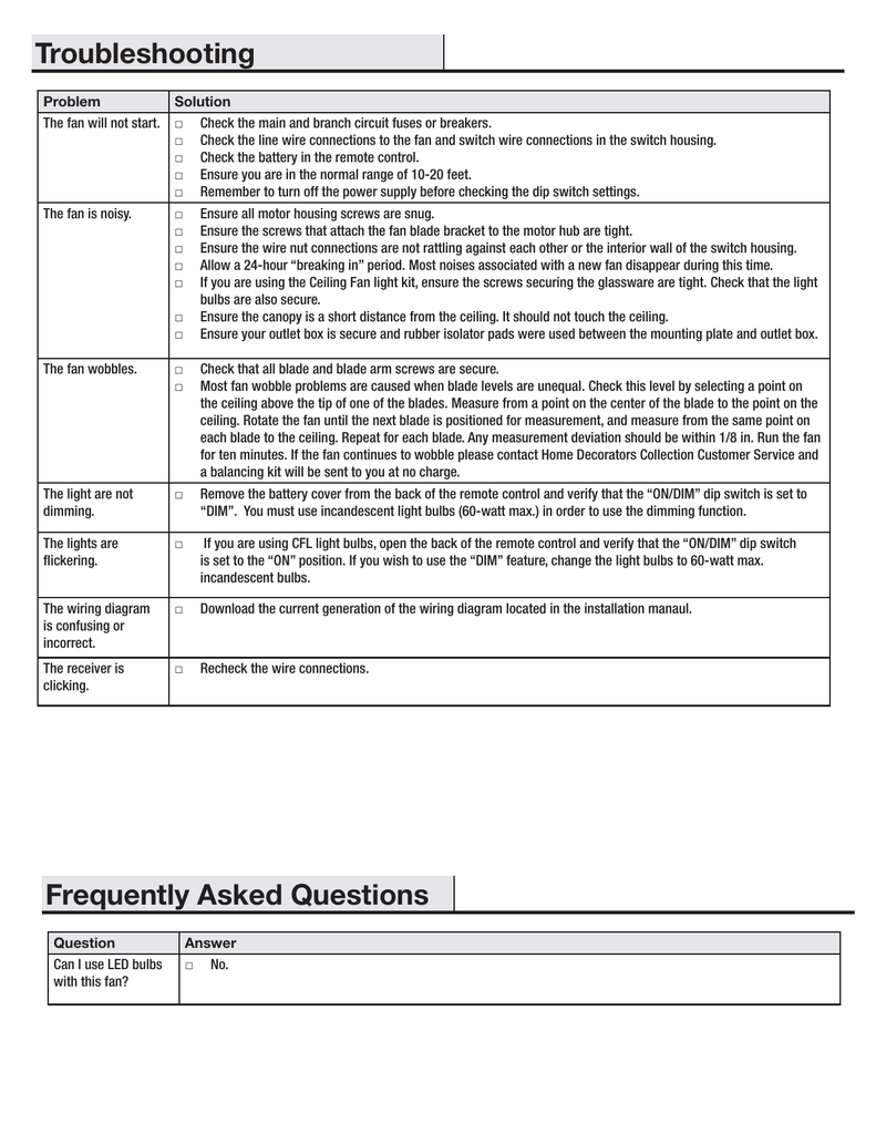 Hampton Bay 42010 Troubleshooting Guide Manualzz Com