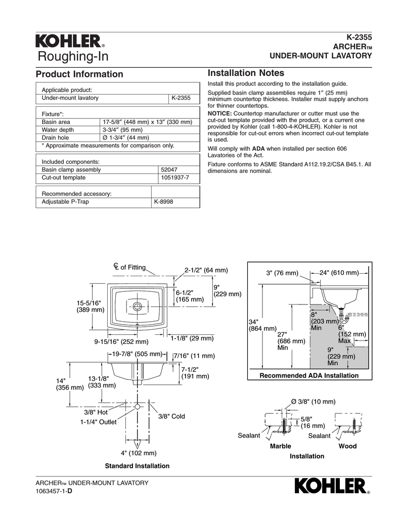 Kohler K-2355-G9 Installation guide | Manualzz