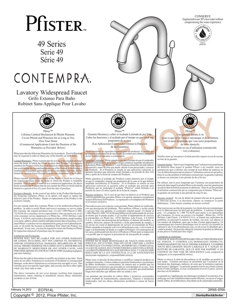 Pfister F-049-NC00 Installation Guide | Manualzz