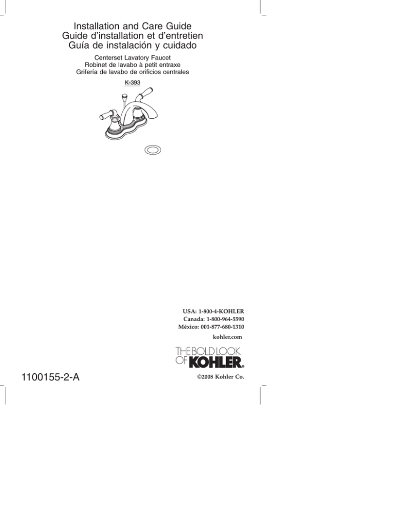 Kohler K 393 N4 Sn K 393 N4 Bn 393 N4 Bv K 393 N4 Bv K 393 N4 Brz 393 N4 Cp 393 N4 Pb K 393 N4 Pb K 393 N4 2bz 393 N4 2bz Installation Guide Manualzz