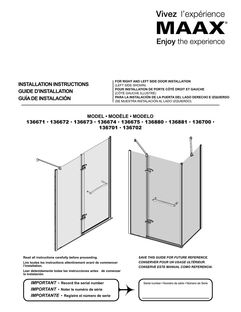 Installateurs de portes de douches MAAX Support Technique