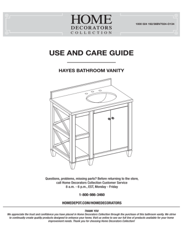 Home Decorators Collection 36bv7024 O134 Instructions Assembly Manualzz - Home Decorators Collection Vanity Installation Instructions