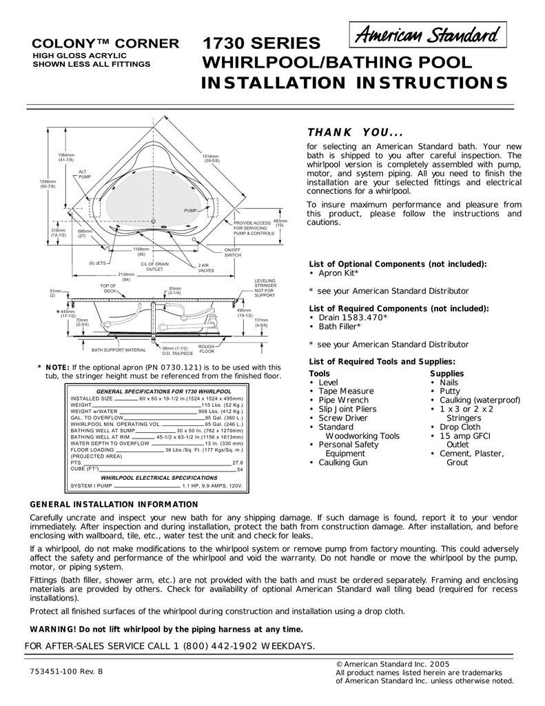 American Standard 1730018 020 Installation Guide Manualzz Com