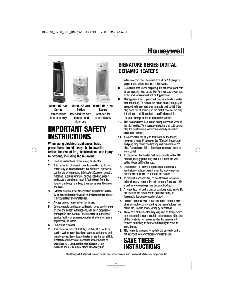 Honeywell Hz 385bp User Guide Manualzz