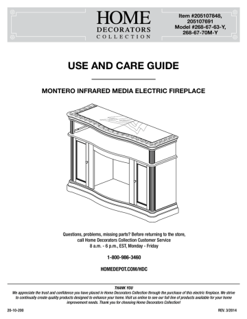 Home Decorators Collection 268 67 70m Y Use And Care Manual Manualzz - Home Decorators Collection Fireplace Replacement Parts