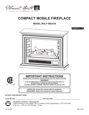 Pleasant Hearth GLF-5002-68 Instructions | Manualzz