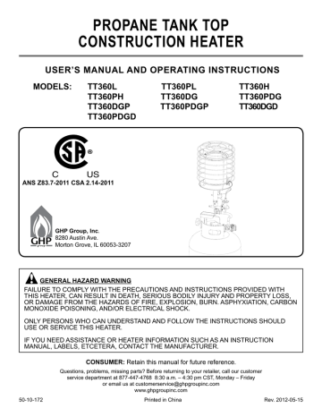 Dyna-Glo TT360DG Instructions / Assembly | Manualzz