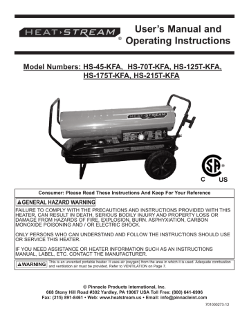 Heat Stream HS-70T-KFA, HS-215T-KFA User guide | Manualzz