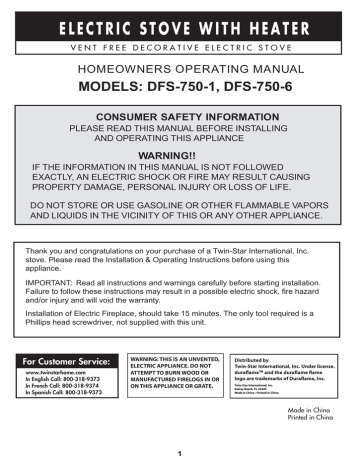 Duraflame DFS-750-1 Installation Guide | Manualzz
