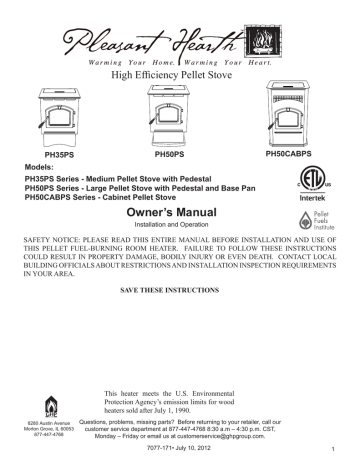 Pleasant Hearth PH50PS Use and Care Manual | Manualzz