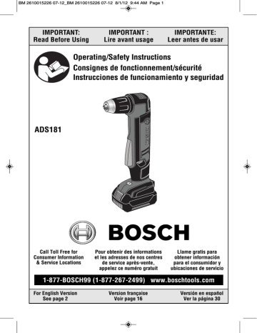 Bosch ADS181-102 Use and Care Manual | Manualzz
