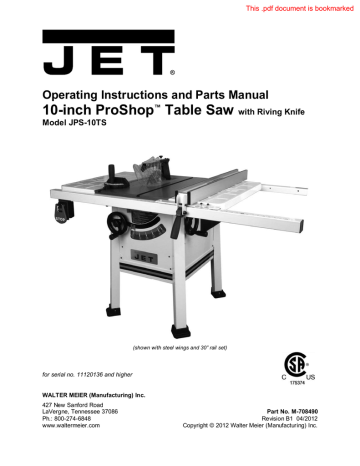 JET 708492K Operating Instructions And Parts Manual | Manualzz