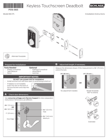 Schlage BE375 CEN 619 Installation Guide | Manualzz