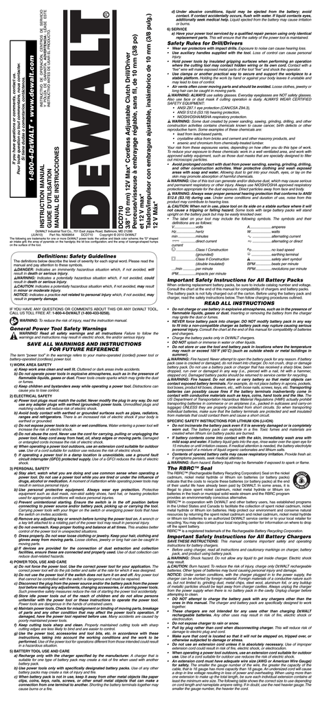 DEWALT DCK211S2 Use and Care Manual | Manualzz