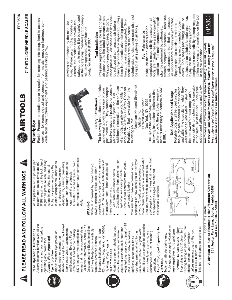 Florida Pneumatic Fp 1050a User Guide Manualzz