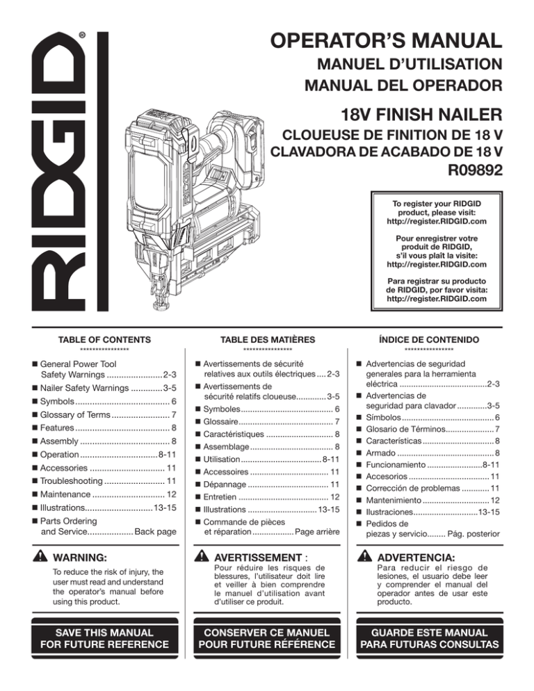 RIDGID R09892-AC848695 User manual | Manualzz