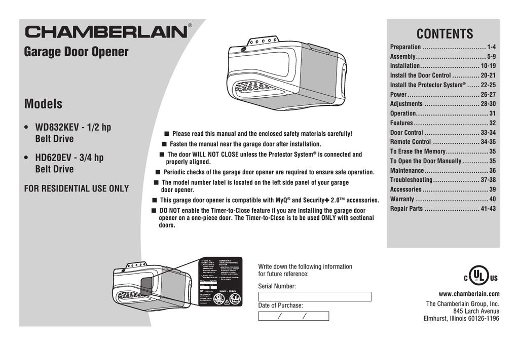 Chamberlain Wd832kev Instructions Assembly Manualzz Com