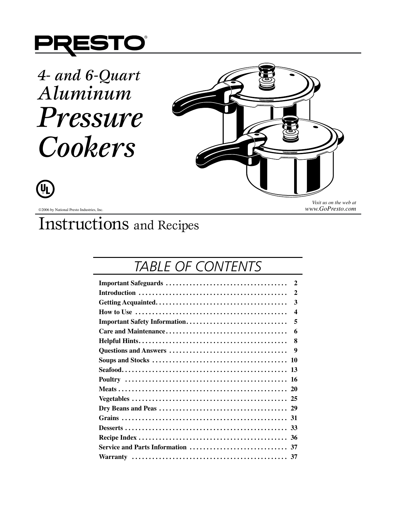 Presto pressure best sale cooker instruction manual