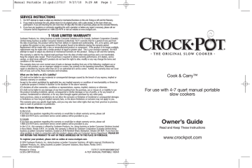 User manual Crock-Pot Cook & Carry SCCPVL603-R-BR (English - 10 pages)