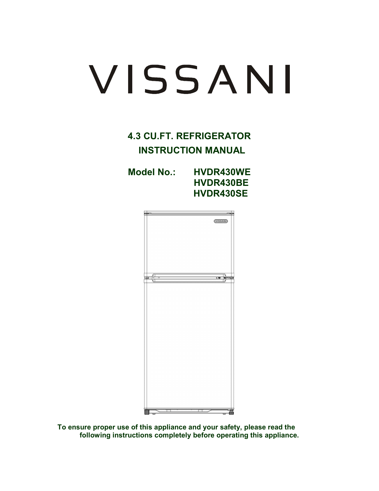 Vissani HVDR430SE, HVDR430BE, HVDR430WE User manual Manualzz