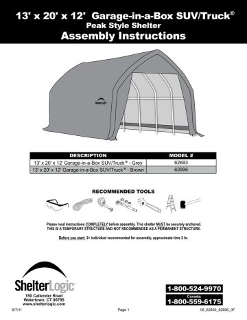 ShelterLogic 62693.0 Instructions / Assembly | Manualzz