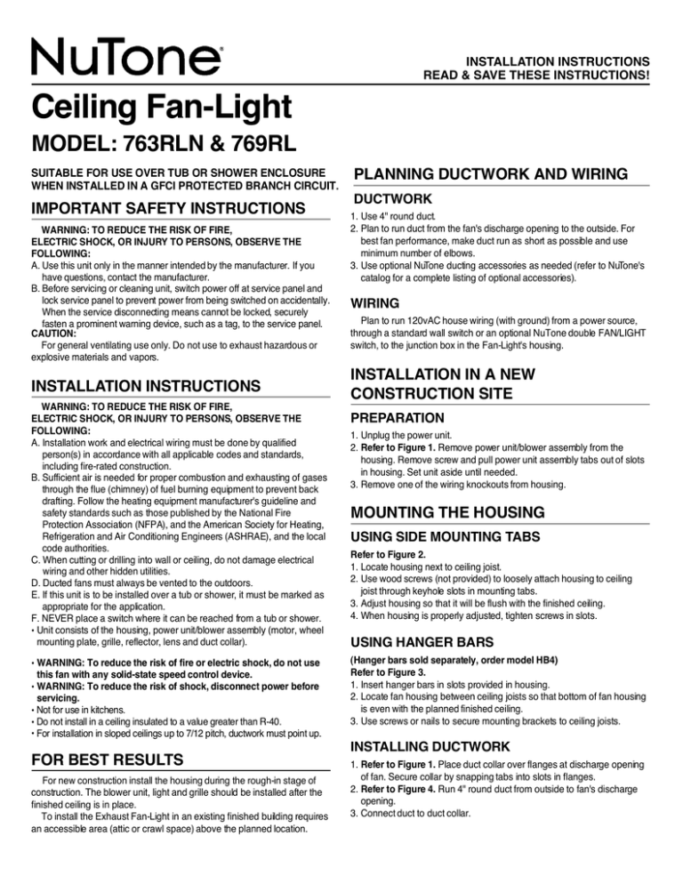 NuTone 763RLN Installation guide | Manualzz